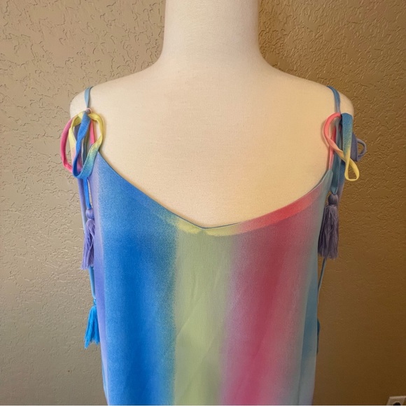 NWT Davi and Dani Rainbow Multi Ombre Tassel Tie Maxi Dress Size M - Picture 5 of 13